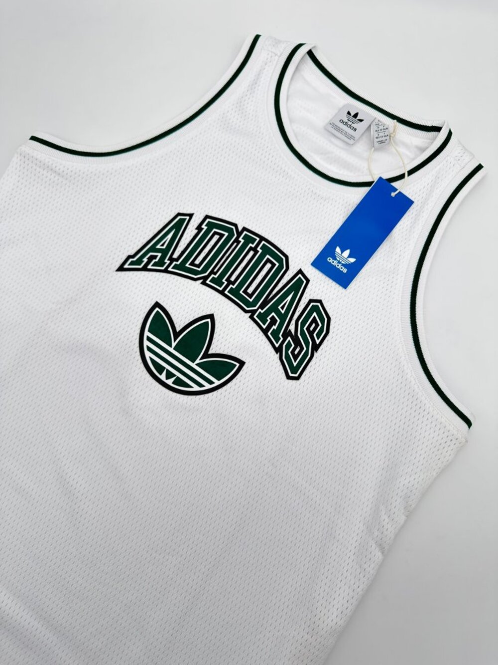 adidas Youth Boys Logo Mesh Basketball Jersey Tank Top,ā Size Large, White/Green